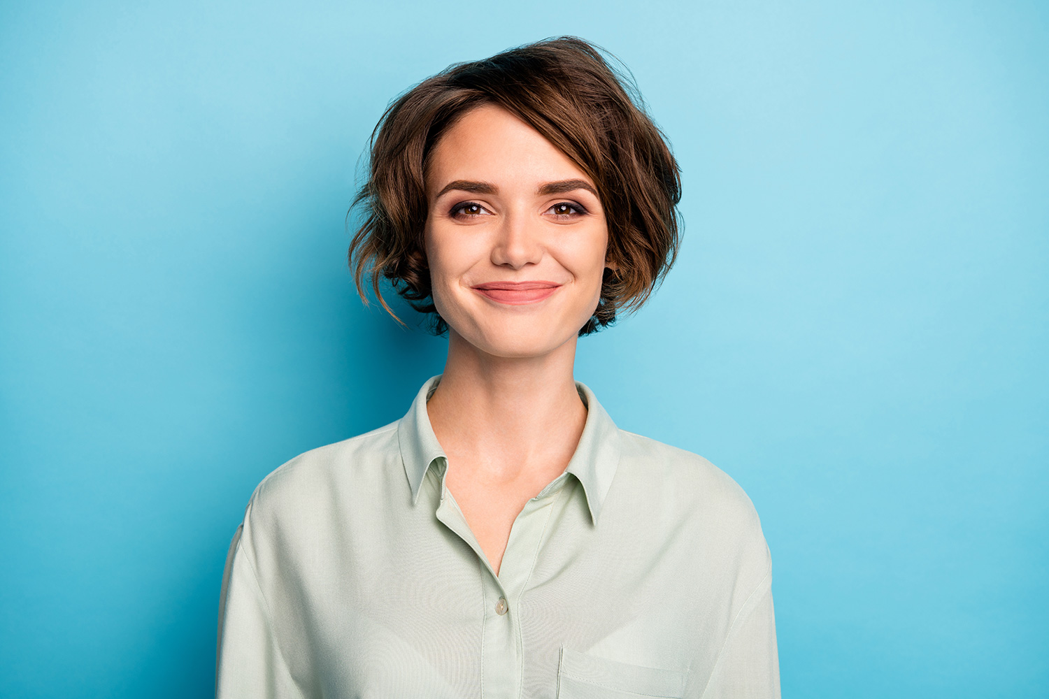 Purchased Image - Female On Blue Screen Background Smiling
